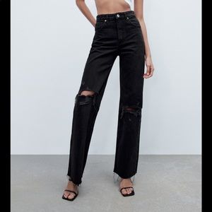 Size 10 ripped wide leg jeans zara